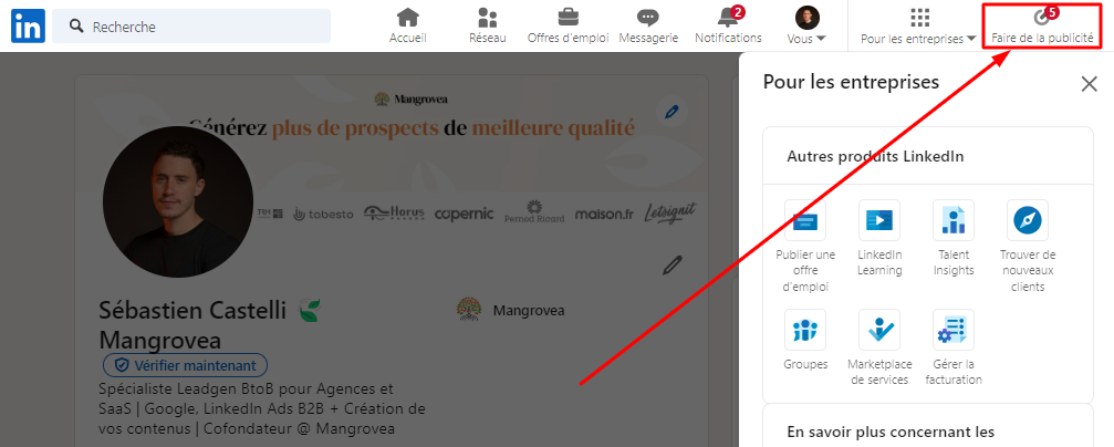 accéder à linkedin ads