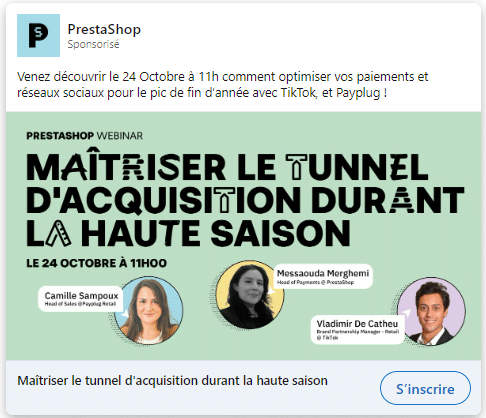 linkedin ads : invitation à un webinars