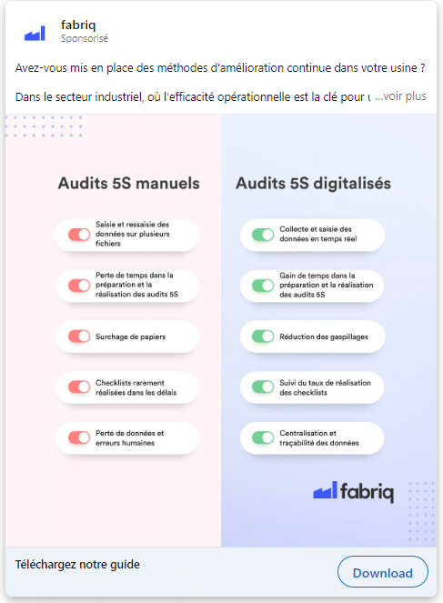 linkedin ads : image avant / après fabriq