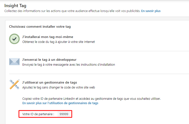 tracking linkedin ads ID de partenaire