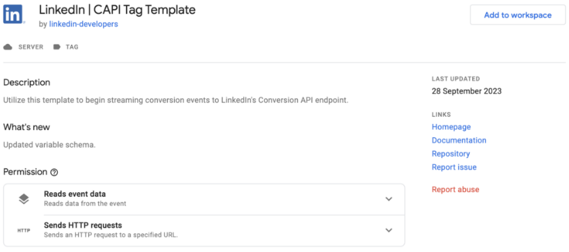 linkedin CAPI tag template