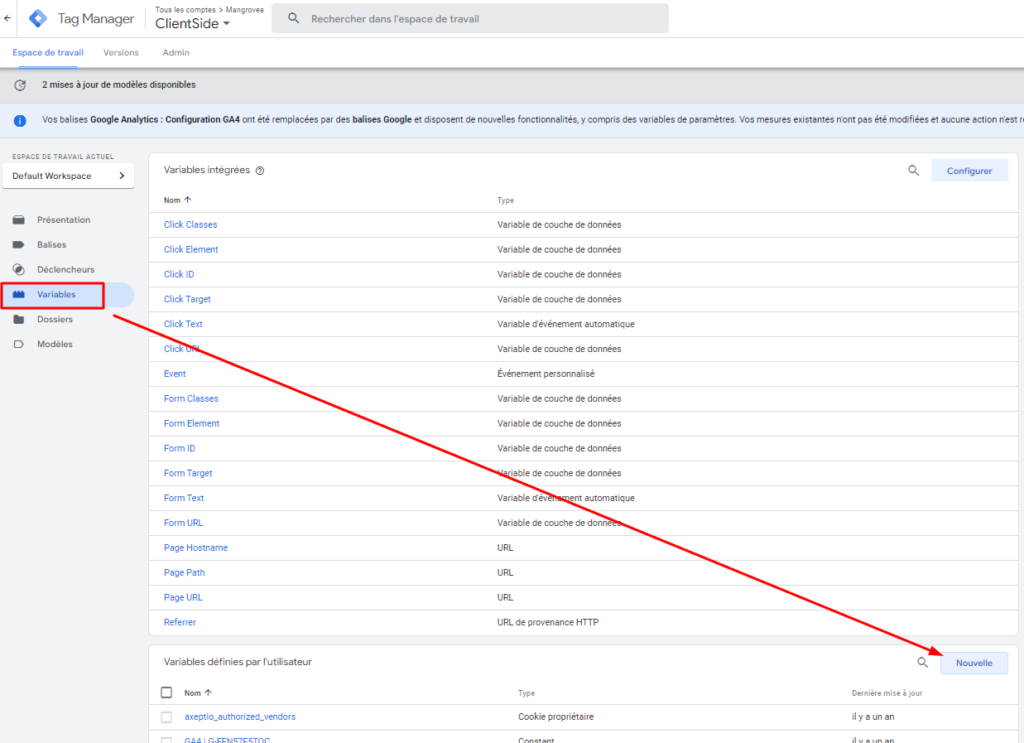 ajouter une variable google tag manager